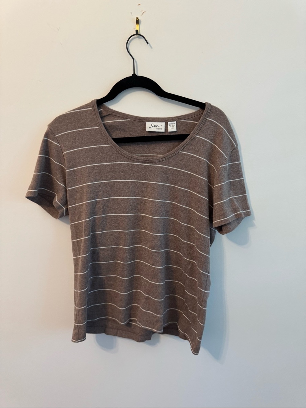 Chico's Brown Striped Short Sleeve Scoop Neck Tee